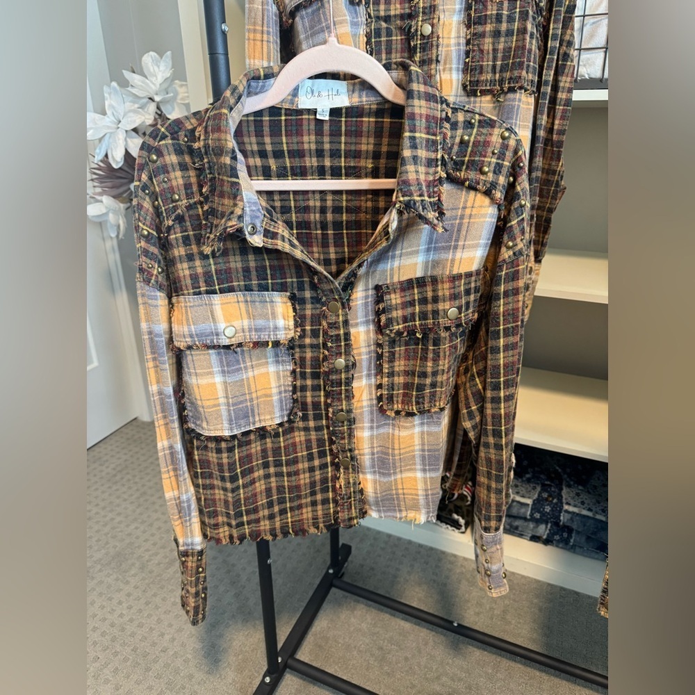 Oli & Hali Studded Patchwork Plaid Shirt - Picture 2 of 11
